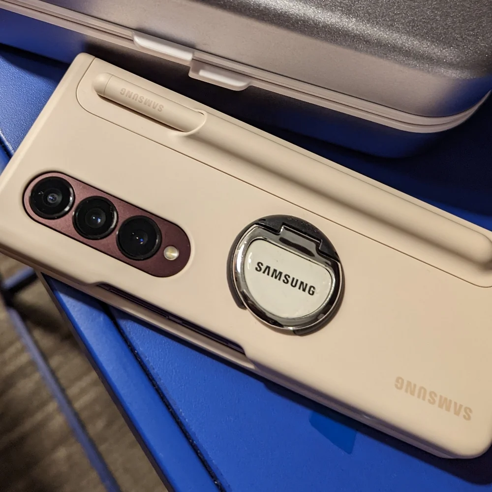 Samsung Z Fold 4 S Pen Cream Case with Ring Holder for Smartphones